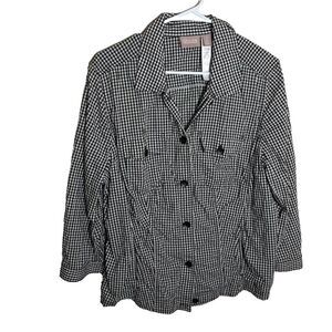Chico's Shirt Women's 3 Black Gingham 3/4 Sleeve Button Up Shirt XL Top